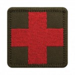 Шеврон Крест красный медика, фон олива 5 см